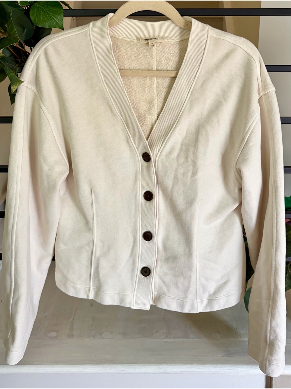 Madewell Ivory Button Front Cardigan Sweatshirt Medium